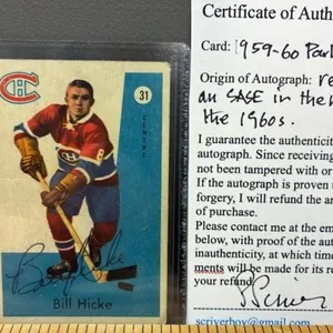 1959-60 Signed Bill Hicke Montreal Canadiens