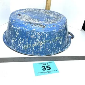 BLUE GRANITEWARE WASH BASIN WITH REPAIRS
