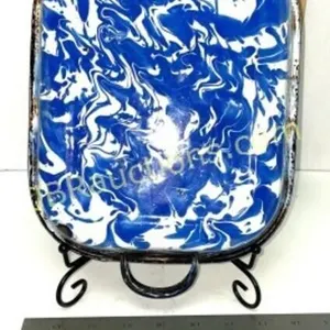 GRANITEWARE BLUE & WHITE SWIRL HANDLED BAKING PAN