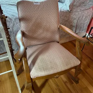 WOOD ROCKING CHAIR WITH PINK CUSHION