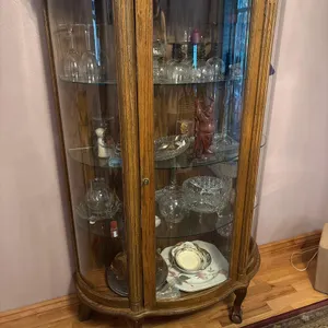 WOOD CURIO CABINET WITH THREE GLASS SHELVES