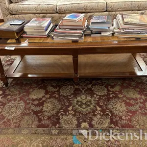 WOOD COFFEE TABLE WITH GLASS TOP