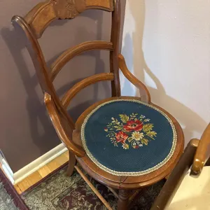 WOOD HIGHBACK CHAIR WITH FLORAL PATTERN SEAT AND