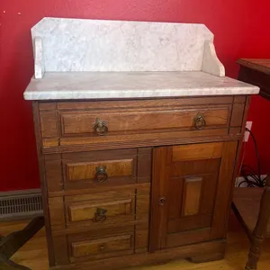 WOOD NIGHT STAND AND MARBLE TOP WASH STAND, QTY (2)