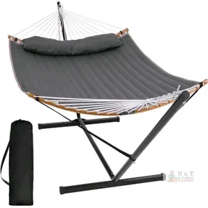 New - SUNCREAT Portable Hammock with Stand Included, Double Hammock with Curved Spreader Bar, Dark Gray