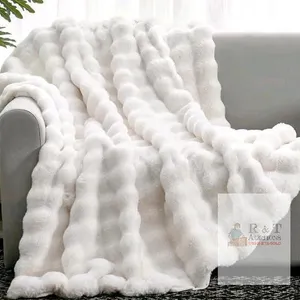 New Cozy Bliss Faux Fur Throw Blanket for Couch, Fuzzy Soft Plush Thick Bubble Blanket for Sofa Bedroom Living Room (Cream White, Throw(50" x 60"))