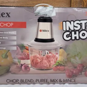 new Milex Insta Chop 3L 300W Electric Food Chopper, Glass Bowl, Stainless Steel, 2-Speed, 4-Blade