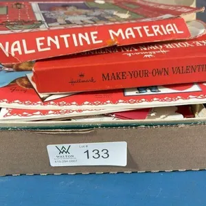 Box of Misc Vintage Valentine Cards and DÃ©cor