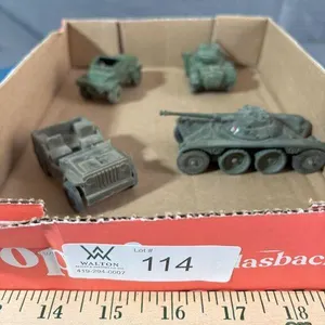4 pcs; 3 Dinky Toys, 1 plastic Jeep