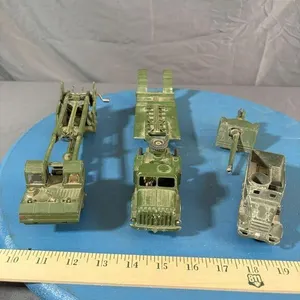 4 pcs; 3 Metal Dinky Toys, Army Lowboy