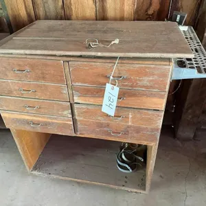 Wood Cabinet on casters w/contents