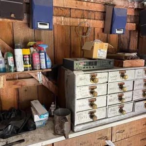 Contents on Bench. Bolt Bin w/hardware etc
