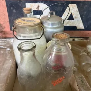 Flat of milk bottles and jars