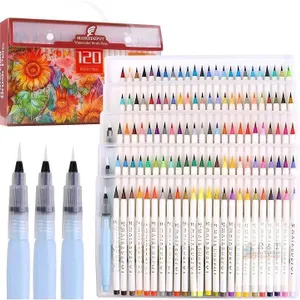 New MAIKEDEPOT 120 Color Watercolor Brush Pen Set, Water-Based, Brush Tip, Case, Non-Toxic