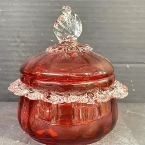 Cranberry Glass Lidded Candy Dish