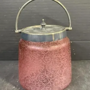 Frosted Cranberry Glass Biscuit Barrel