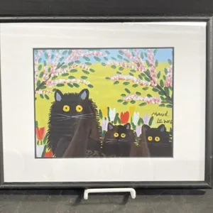 Framed Maud Lewis Decorative Print - 3 Black Cats
