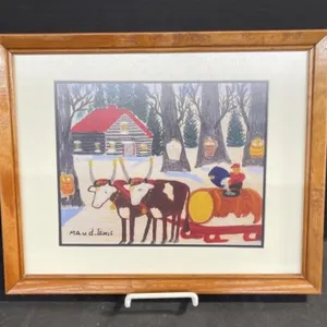 Framed Maud Lewis Decorative Print - Oxen