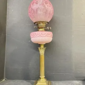 Antique Piano Lamp Cranberry/clear/opaque Glass