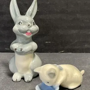 Rabbit Figurine & Wade Cat Figurine