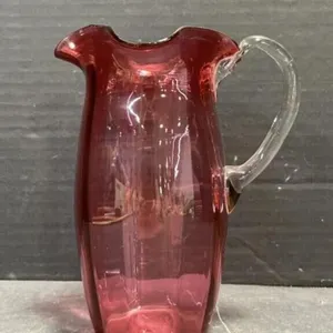 Cranberry Glass Pitcher With Clear Handle