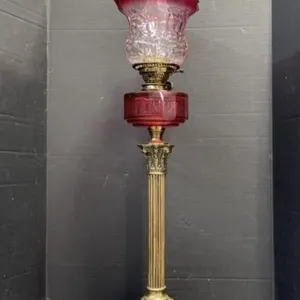 Antique Cranberry To Clear Glass Banquet Lamp