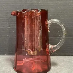 Cranberry Glass Pitcher With Clear Handle