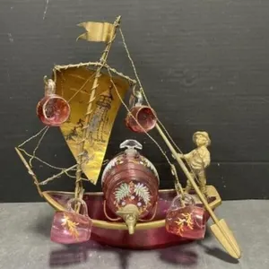 Antique Hand Painted Cranberry Glass Drink