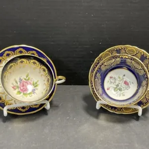 2 Interior Decorated Teacups & Saucers