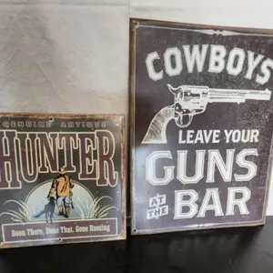 Metal Hunter Sign & Metal Cowboys Sign