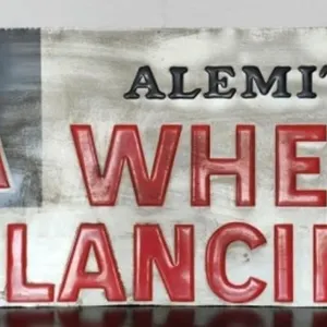 Alemite Wheel Balancing Metal Sign, 56"W x 22.6"T