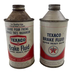 Lot of 2 Vintage Texaco Brake Fluid Tins – Super Heavy Duty Oil Cans