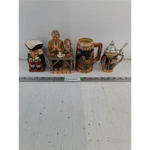 (2) German Beer Steins,one with Pewter Lid,Porcelain Figurine and Ceramic Creamer Jug