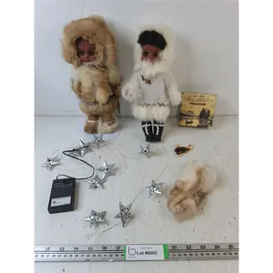 (2) Inuit Indigenous Collectible Doll, Oh Canada Decor Block & Star Lights