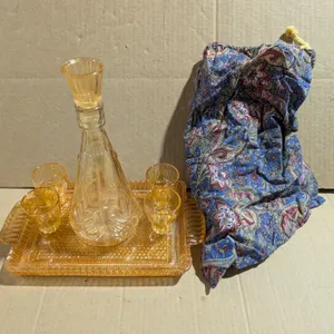 Made in Germany Glass Shots, Bottles, and tray w/ Bag