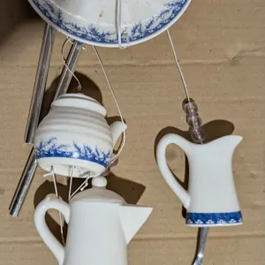 Very Unique Hanging Art Décor (White and Blue Porcelain Plate and Tea Pot Set)