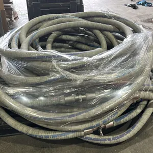 GROUP LOT OF GREY 1 1/4" FLUID TRANSFER HOSES. 18 PIECES. 3 X 50', 2 X 25', 6 X 15', 4 X 10',