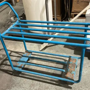 BLUE METAL WHEELED CART AND 36" BLUE METAL ROLLING LADDER