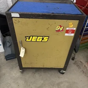 Bottom tool cabinet metal on wheels.