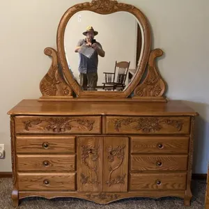 Oak Lowboy Dresser with Mirror