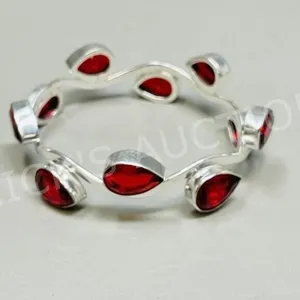 Garnet & silver bangle bracelet
