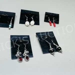 5 earrings - Garnet, black Onyx, Pearl & Coral