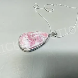 rhodochrosite & silver pendant & chain