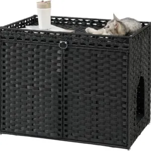 SETVSON Cat Litter Box Enclosure, Rattan Black