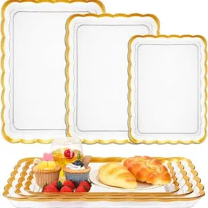 Rtteri 3 Pcs Clear Trays with Gold Trim