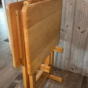 Wooden TV Tray Shelf with 2 Trays