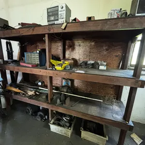 Wooden shelves with miscellaneous items, 96 x 25 x 68 inches