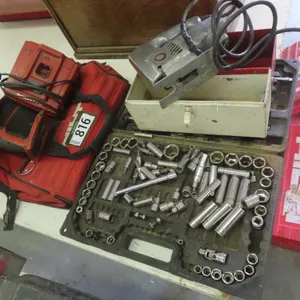 Lot - Various Sockets, Rockwell Jigsaw, Hilti Cordless Drill & Charger - No Battery w/ Case.