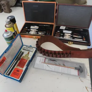 Lot - Gun Cleaning Kits, Gun Lube, Shell Belt.