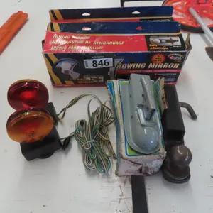 Lot - Portable Trailer Lights, Trailer Hitch & Receiver, Towing Mirrors.